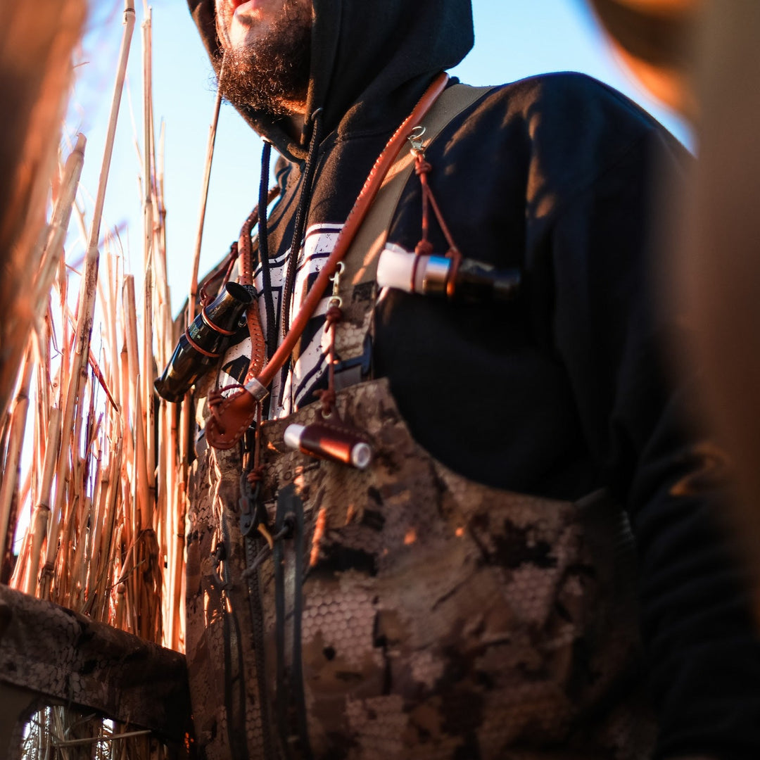 Tan Leather-  Waterfowl  Full Rope Leather Call Lanyard in Blind
