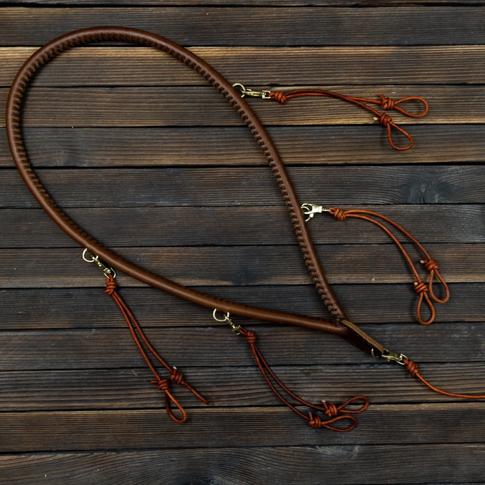 Brown Leather - Waterfowl  Full Rope Leather Call Lanyard Top View